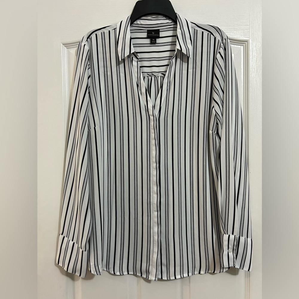 Worthington Black and White Striped Blouse